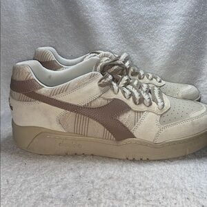 Diadora Men’s Cream and Brown Low-Top Sneakers